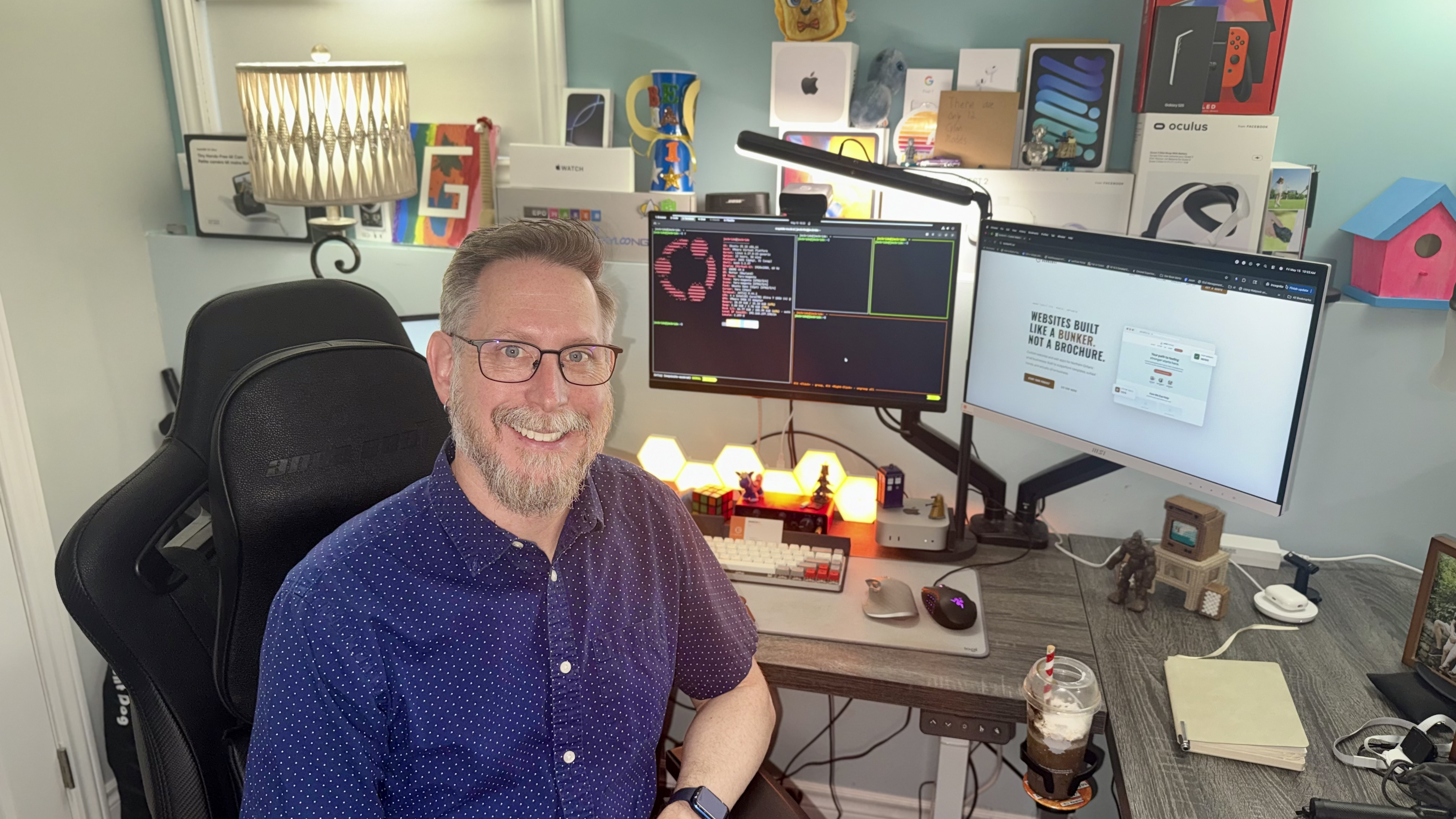 Jay McBride at his workstation in the Bunker41 office, Sault Ste. Marie, Ontario