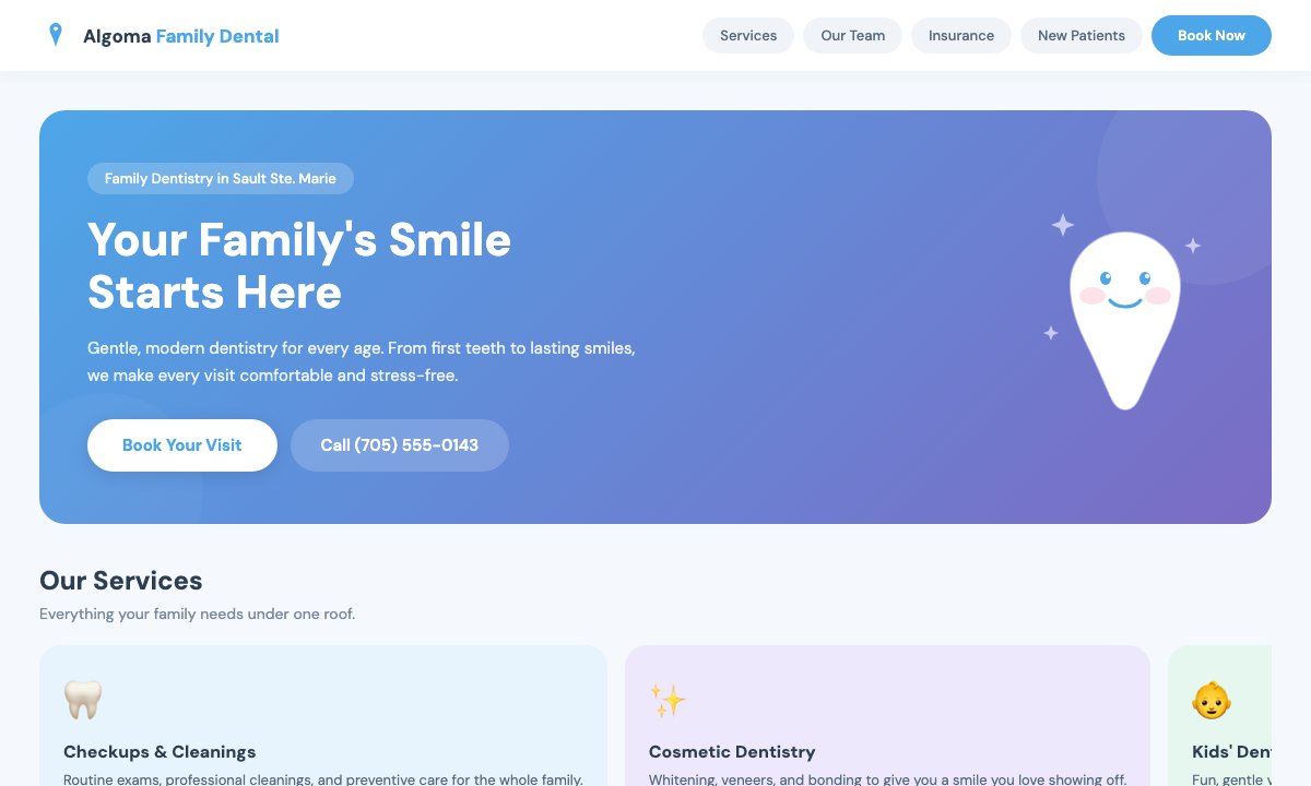 Algoma Family Dental concept website design by Bunker41