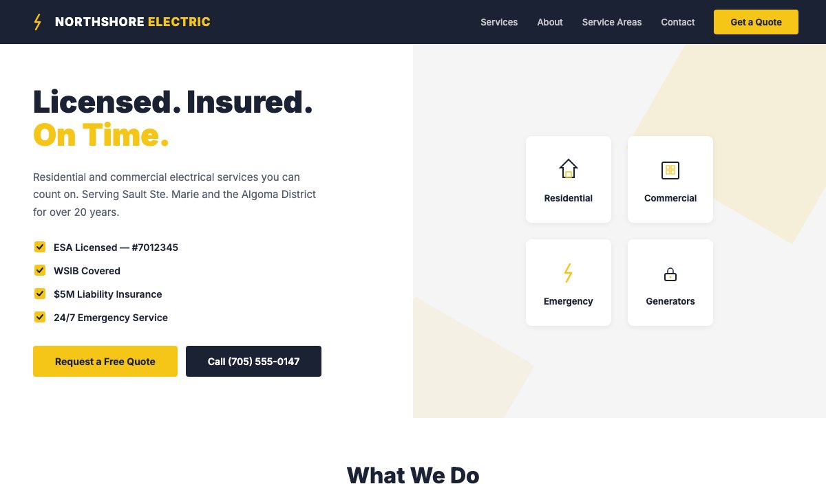 Northshore Electric concept website design by Bunker41