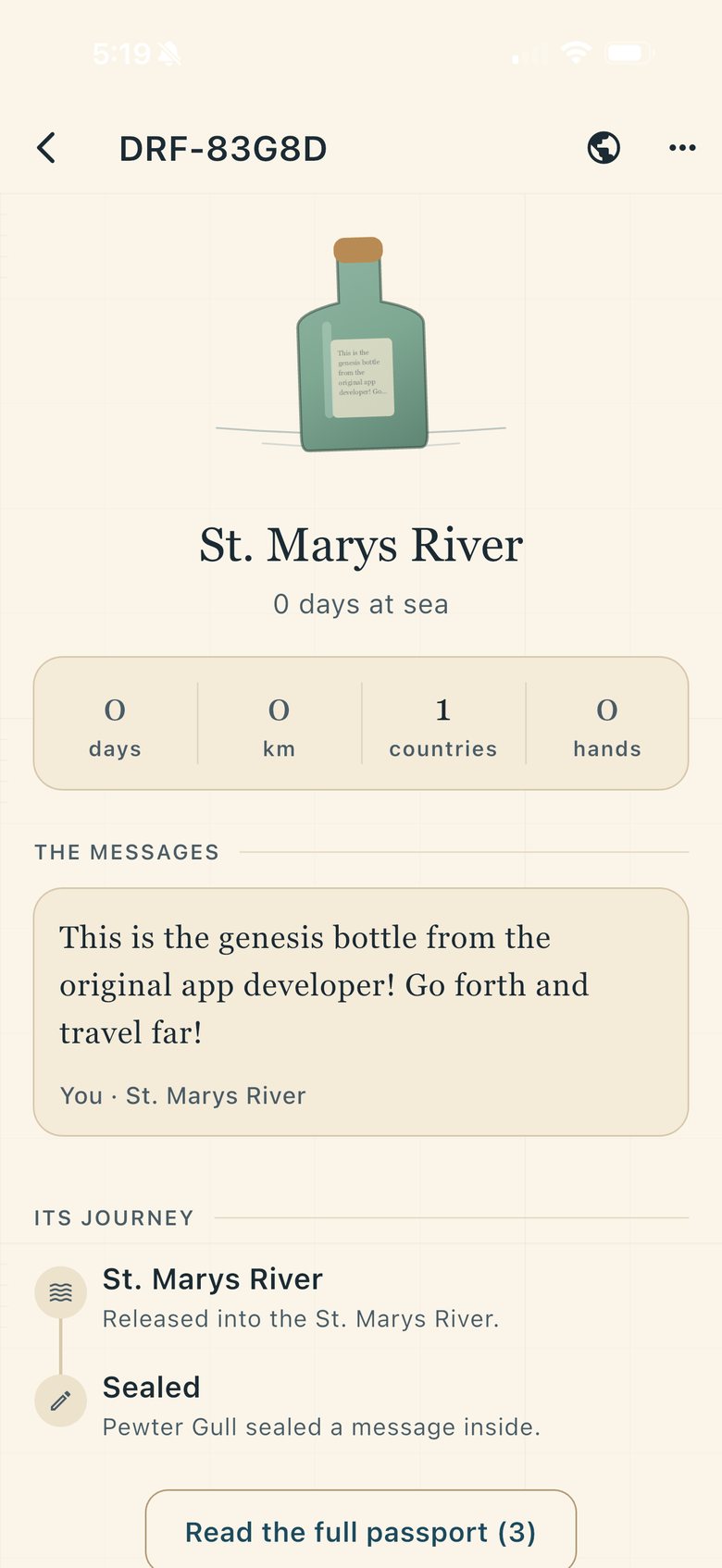 Drift — a bottle and its messages