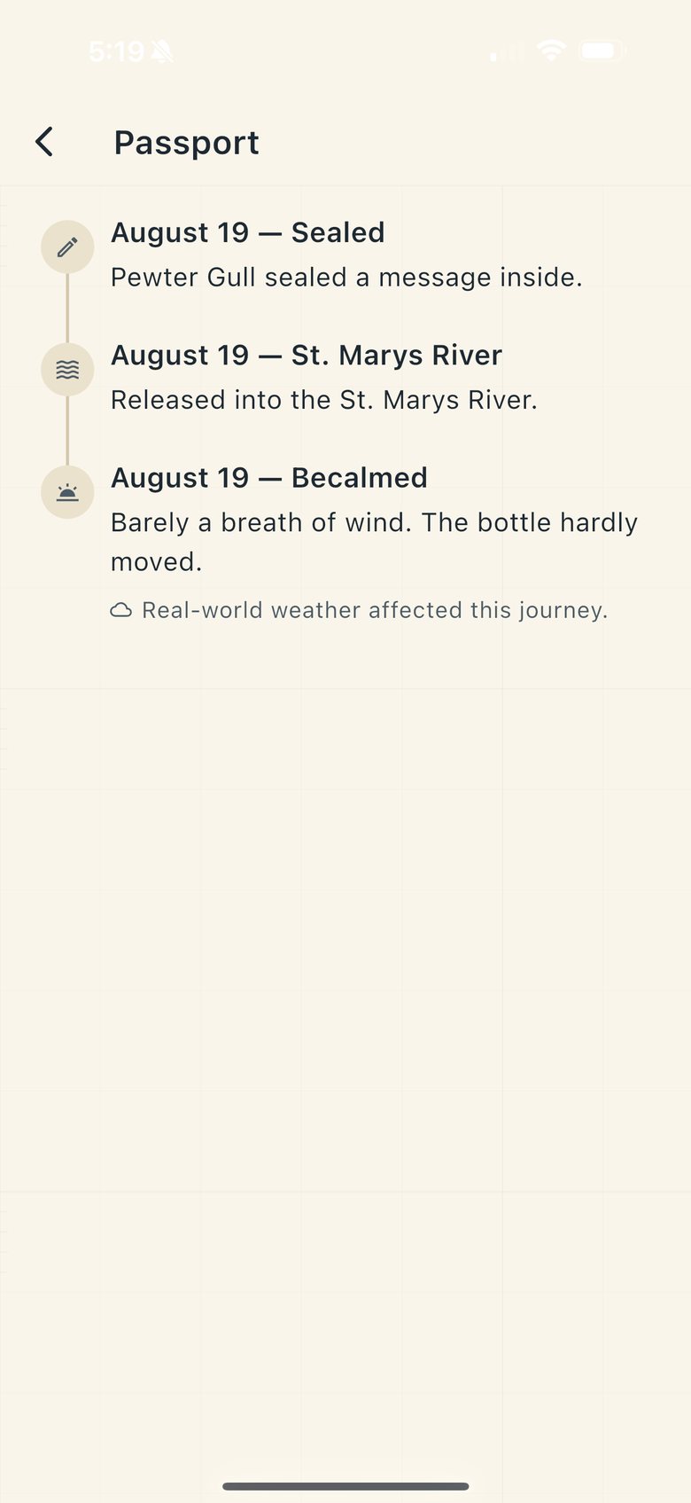 Drift — a bottle's passport