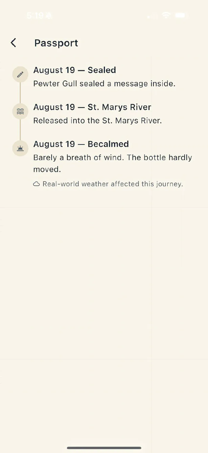 Drift — a bottle's passport