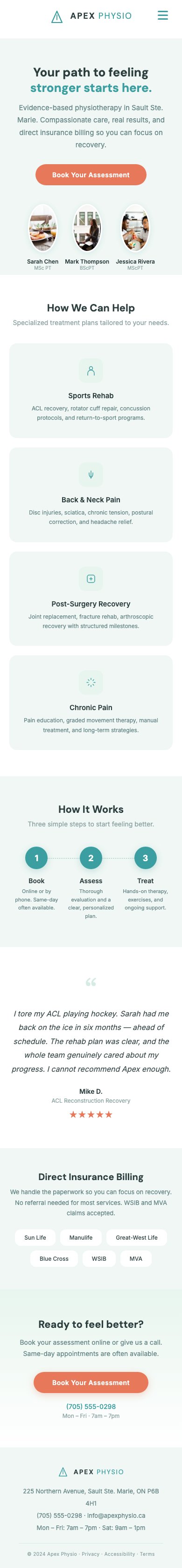 Apex Physio mobile website design by Bunker41