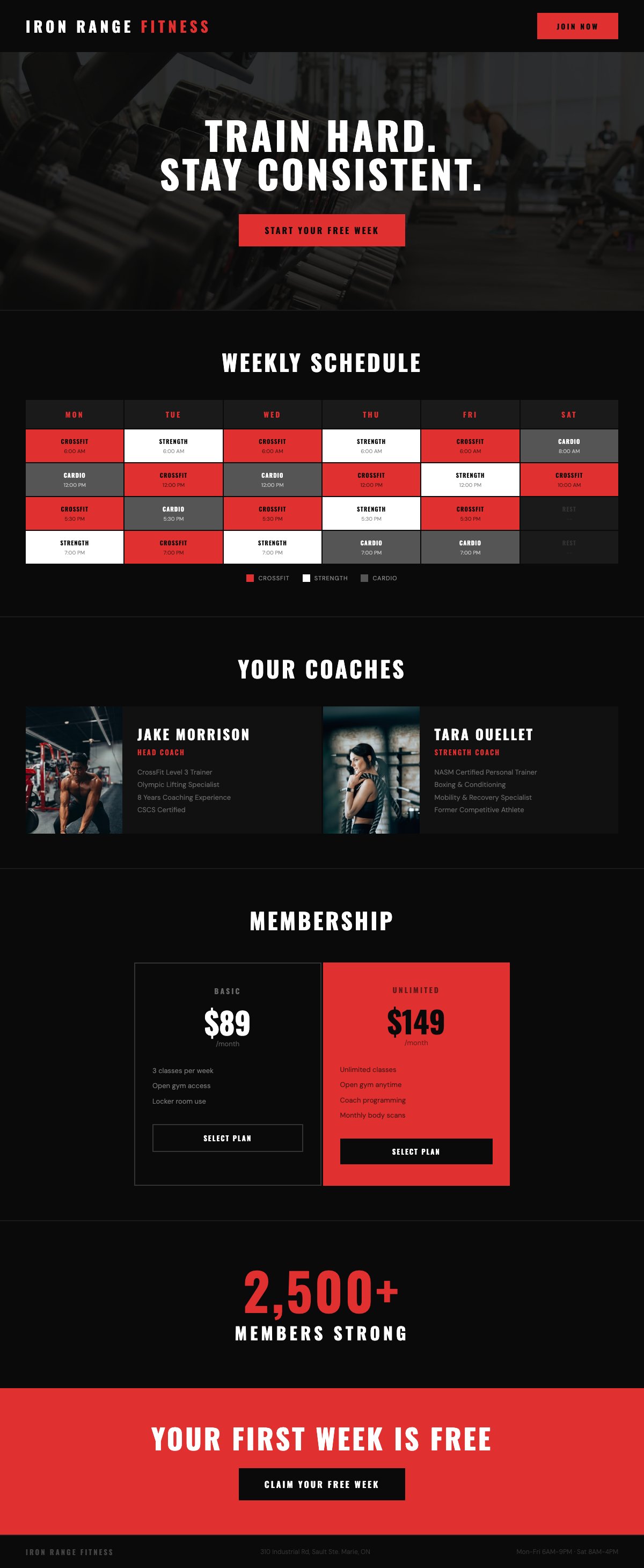 Iron Range Fitness full page website design by Bunker41