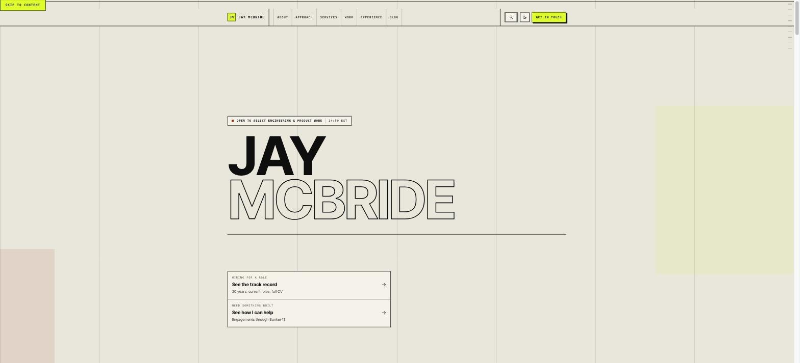 Jay McBride full page website design by Bunker41