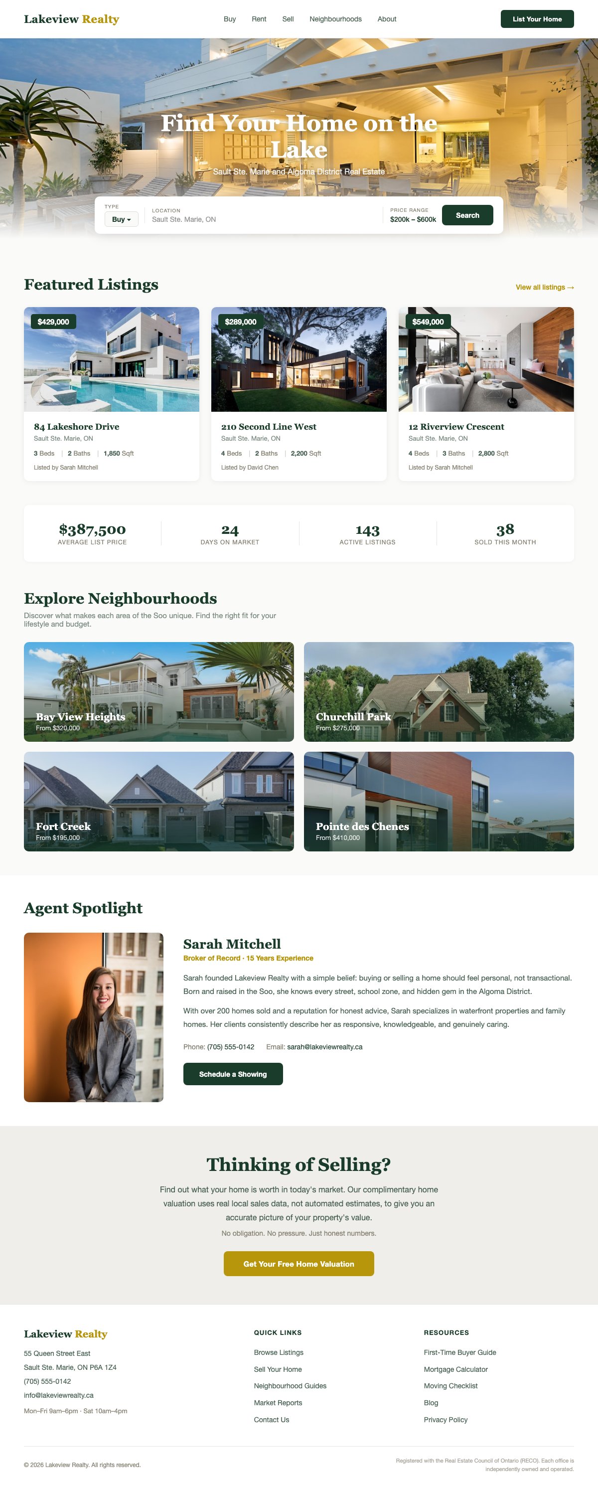 Lakeview Realty full page website design by Bunker41