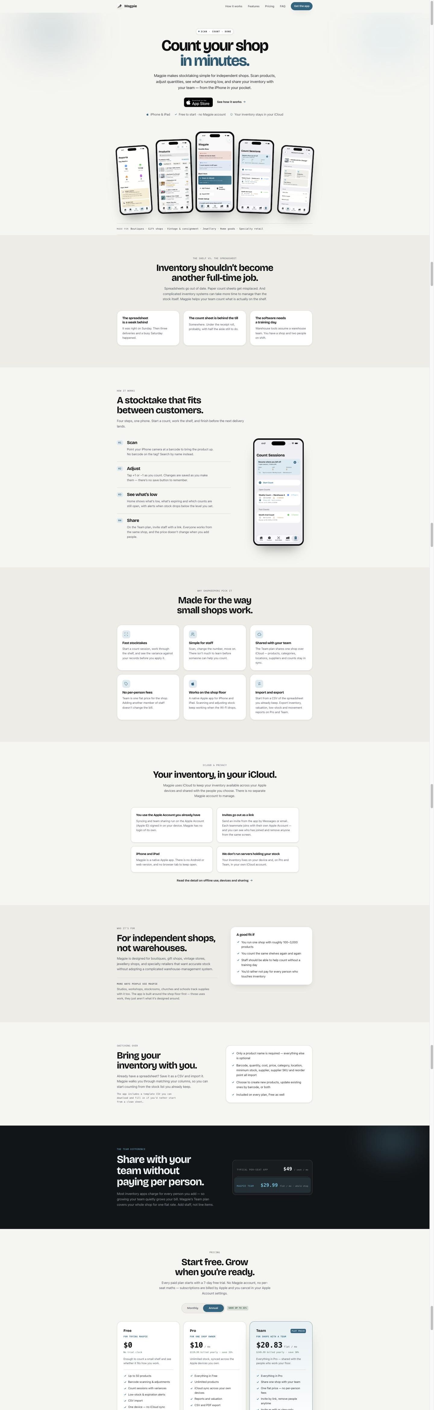 Magpie Inventory full page website design by Bunker41