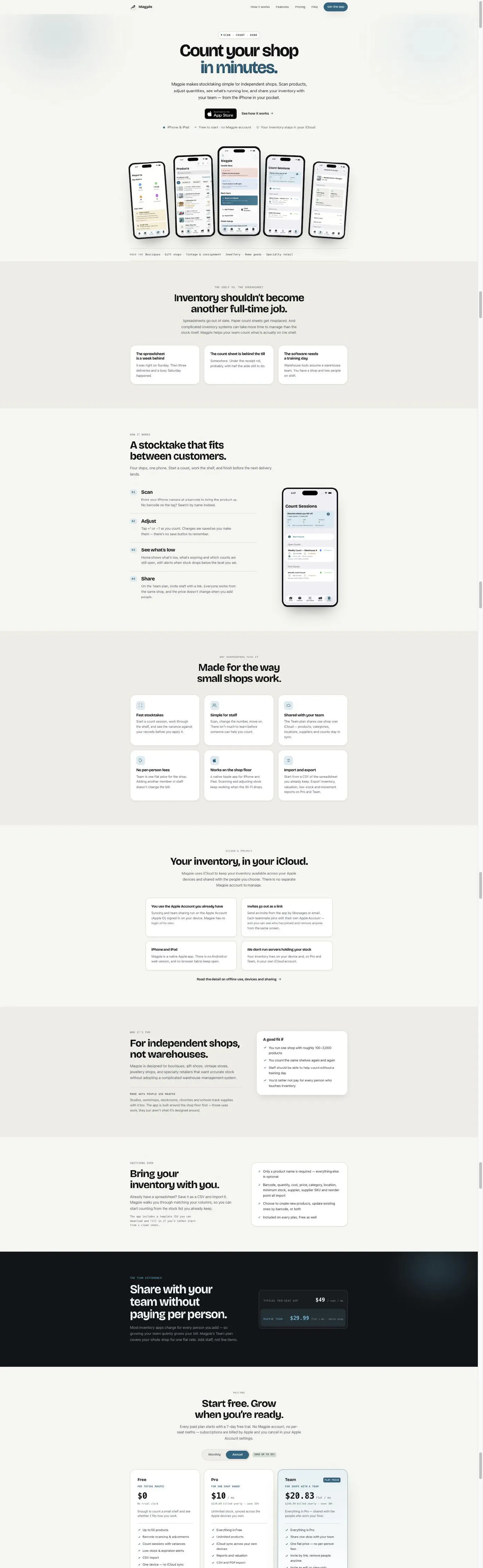The full Magpie Inventory page, top to bottom