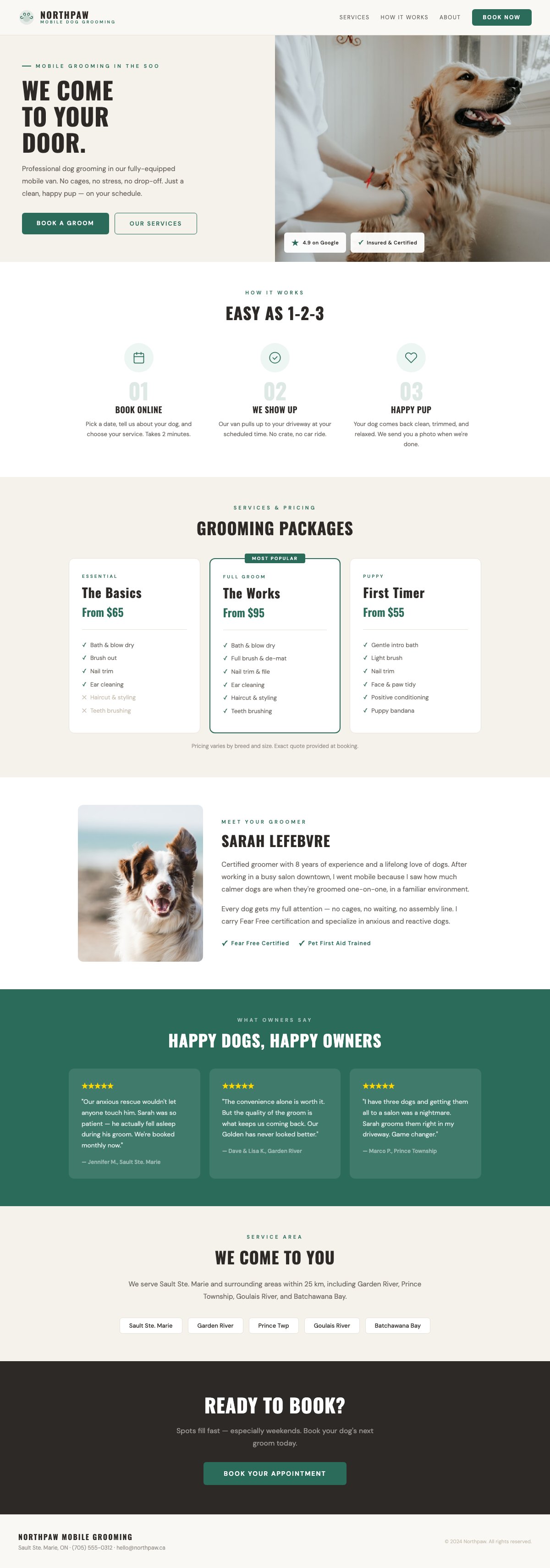 Northpaw Mobile Grooming full page website design by Bunker41