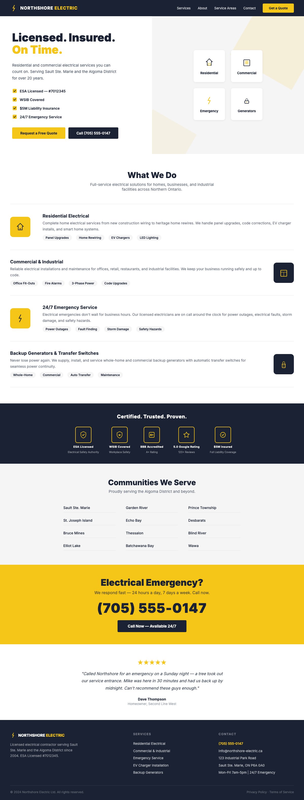 Northshore Electric full page website design by Bunker41