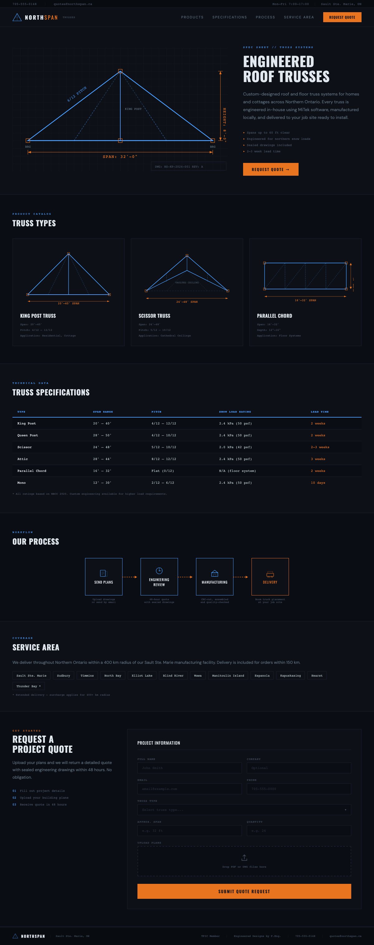 Northspan Trusses full page website design by Bunker41