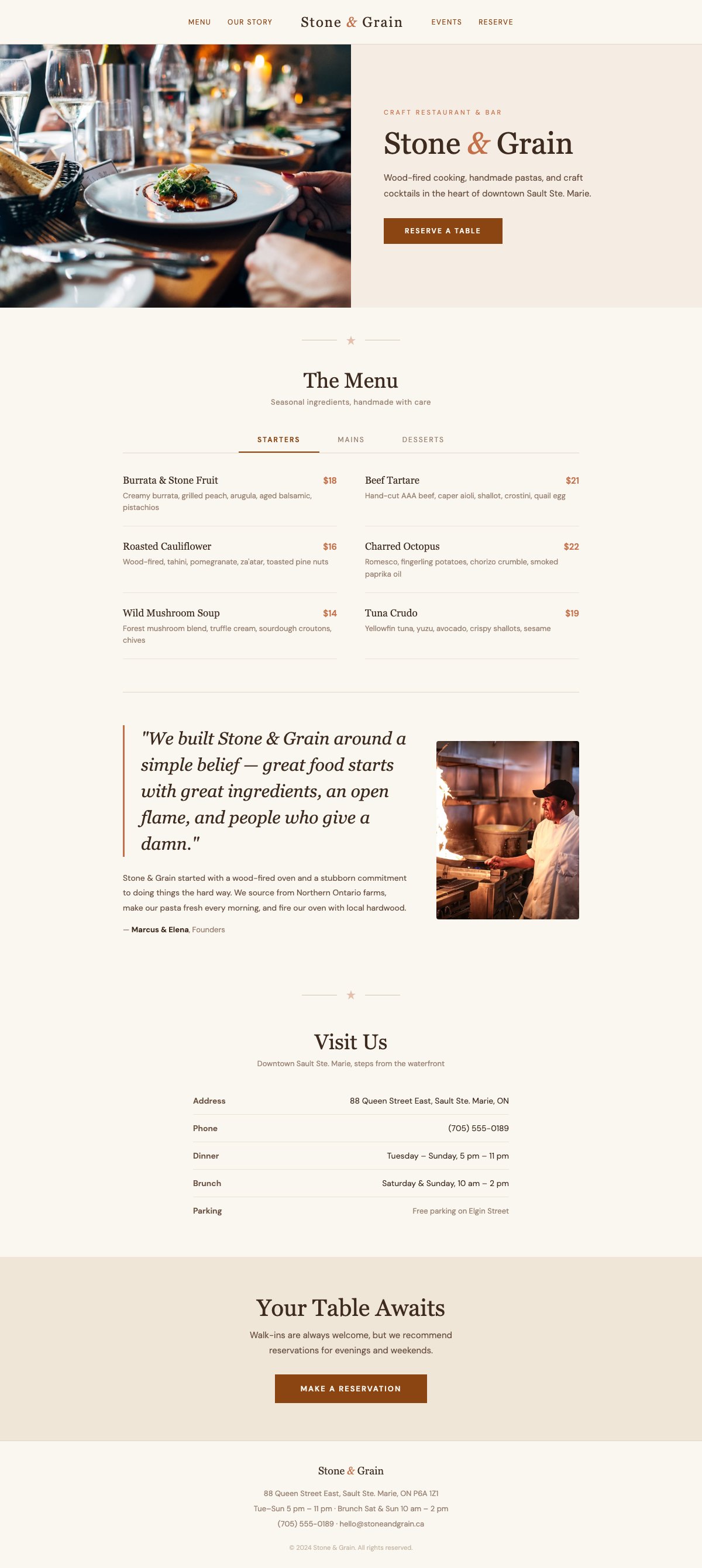 Stone & Grain full page website design by Bunker41