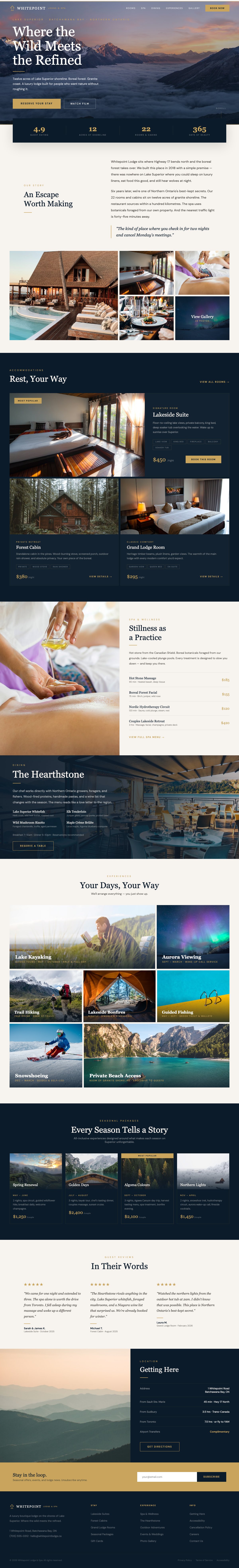 Whitepoint Lodge & Spa full page website design by Bunker41